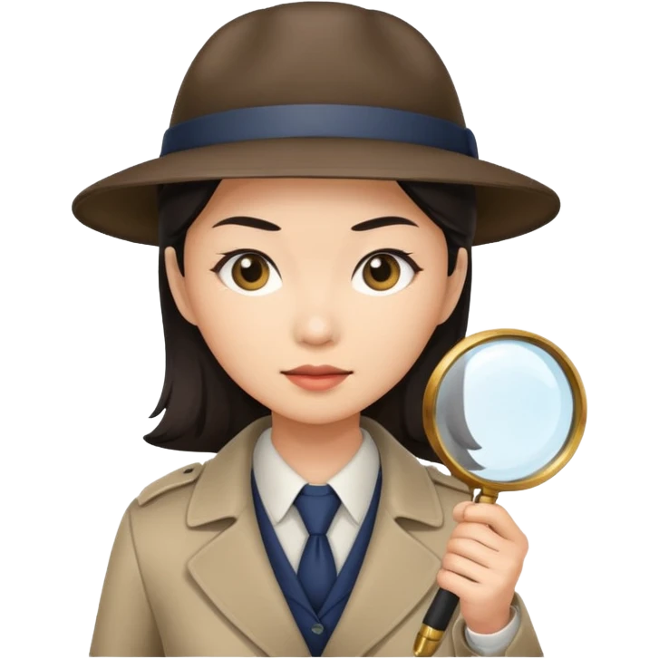 female detective, asian, magnifying glass emoji