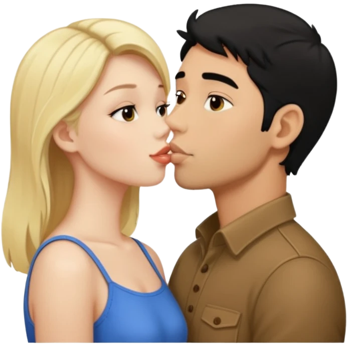 Blonde girl kissing black hair man emoji