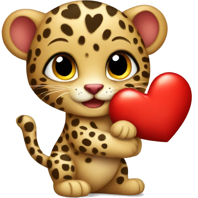 Baby leopard holding a red heart  emoji