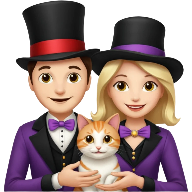 magician couple and their pet cat emoji