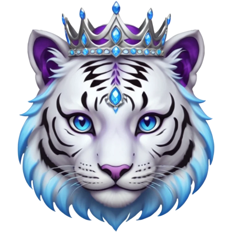 ESO Female white/black tiger khajiit leader of the umbral rose, glowing blue eyes, glowing blue 'third eye' gem; silver crown/tiara with purple gems  emoji