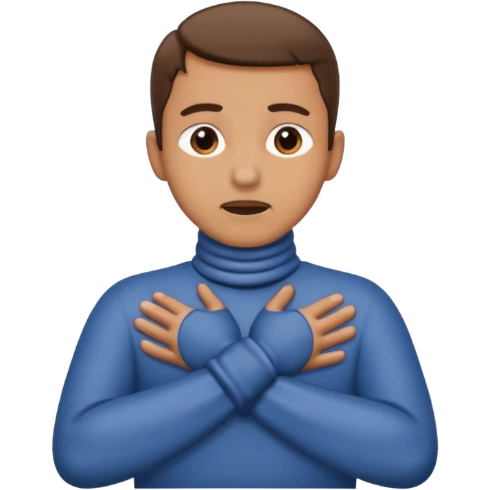 Man with hands gripped around neck crossed like he is choking emoji