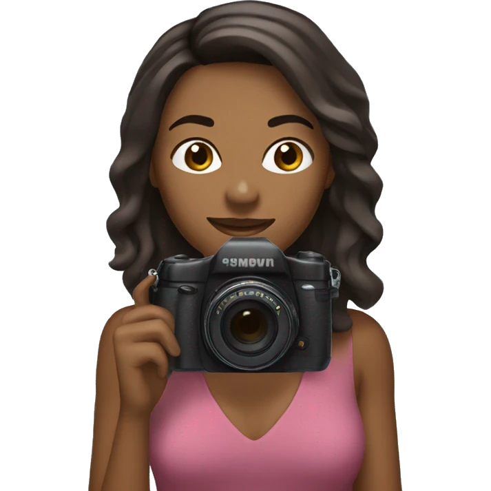 woman with shoulder length dark  brown hair, caribbean hairband and camera emoji