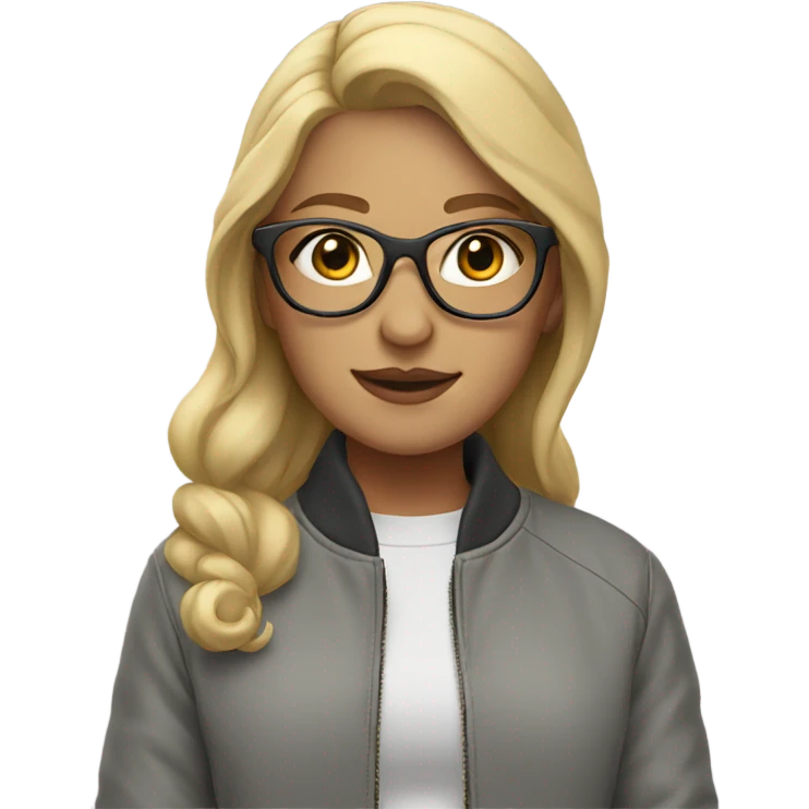 Blonde girl with glasses, and grey bomber jacket emoji
