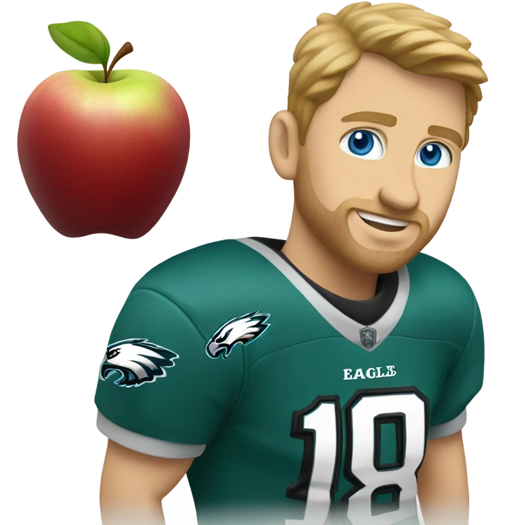 White male with blue eyes and an eagles fan climbing up apple  emoji