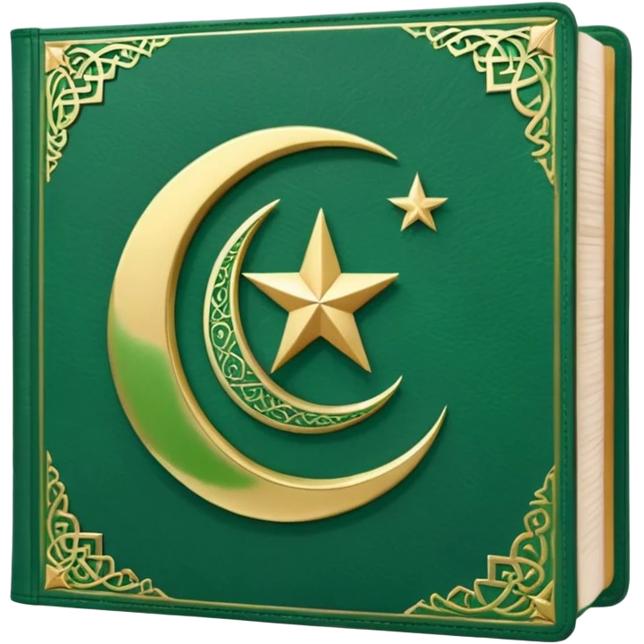 Closed Quran with the Islamic Symbol on it (moon and star) green emoji