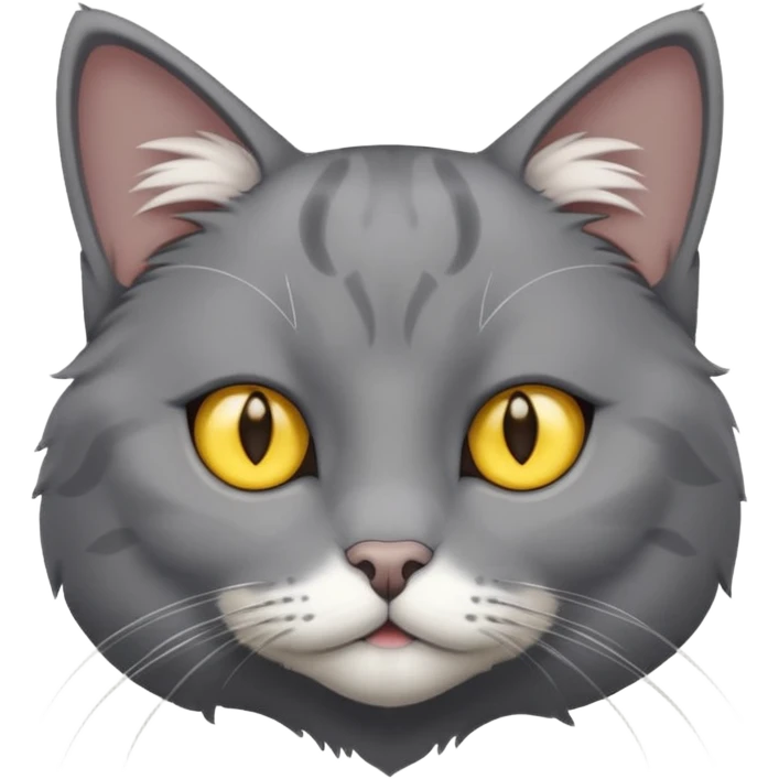 A gray cat with yellow eyes named max he is very cute and has a white spot on his neck emoji