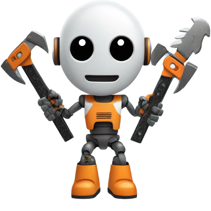 A robot with a human face and chainsaw hands emoji
