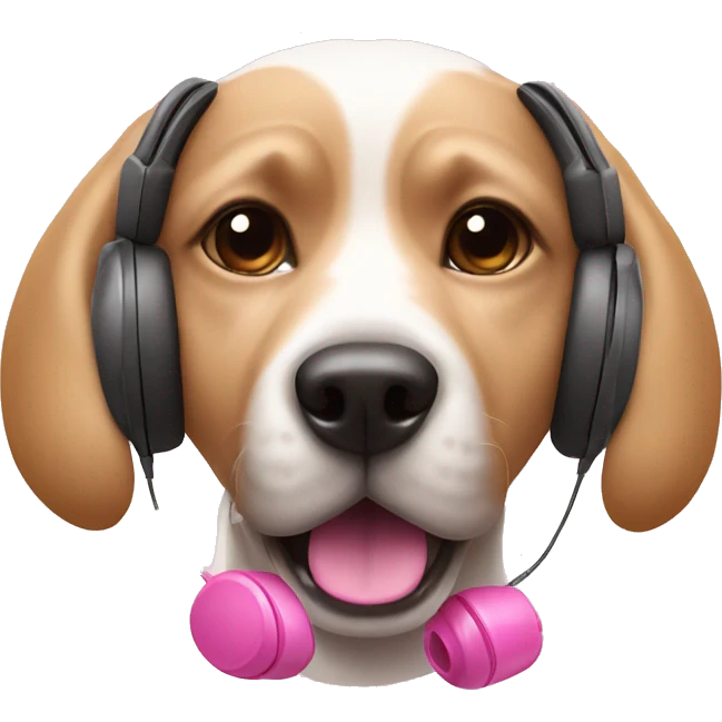 dog with earphones and a pink bonie emoji