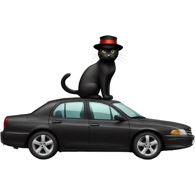 Black cat, red hat, on car emoji
