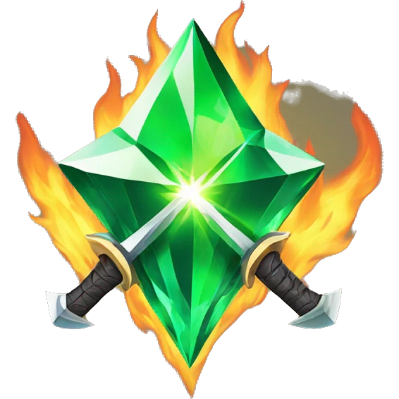 A green Diamond star with a Sword on fire in front of  emoji