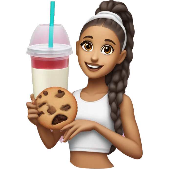ariana grande with a cookie and juice  emoji