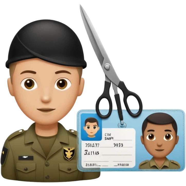 Floating black Scissors cutting in half an idf soldier ID card with a little chip in 2 parts emoji