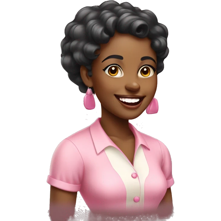 Cute vintage black woman smiling wearing pink  emoji