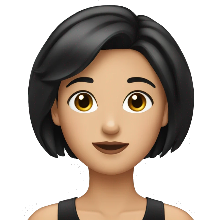 brunette girl putting on gloss dressed in black short hair emoji