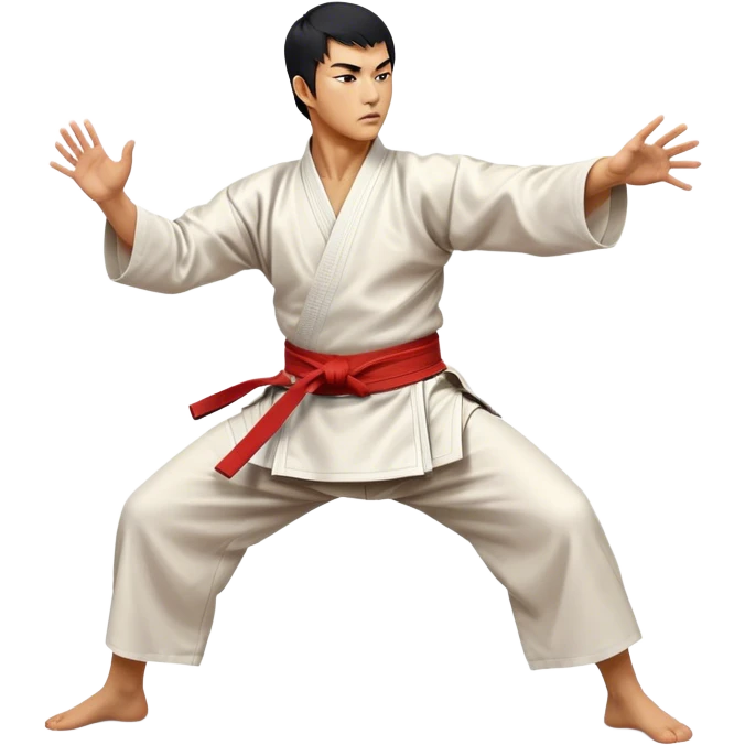 Cinematic Realistic Kung Fu Action Emoji, depicted as an epic martial arts scene with a master executing a precise move in traditional attire, rendered with fluid motion and vibrant textures under dramatic high-contrast lighting. emoji