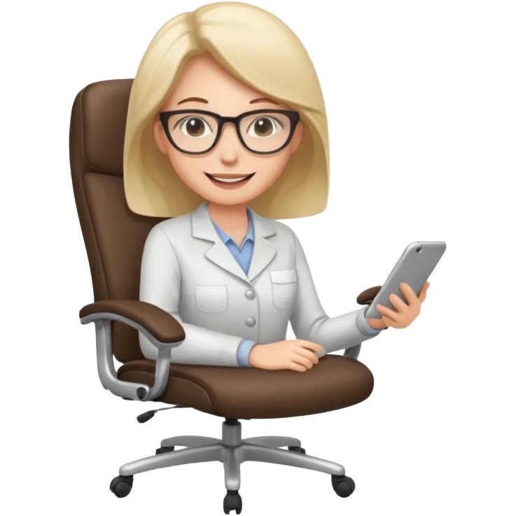 Feeling relaxed and happy at office for woman with a smile on face and with a calm attitude , aligned in a working chair emoji