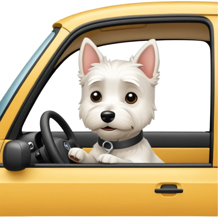White west terier in Volvo car driving  emoji