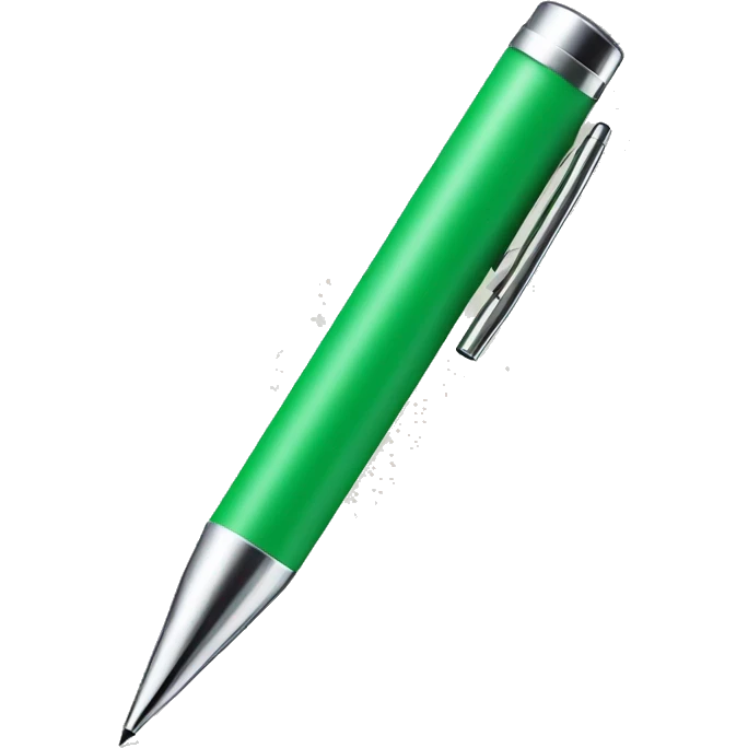 A chrome pen and a green notepad emoji