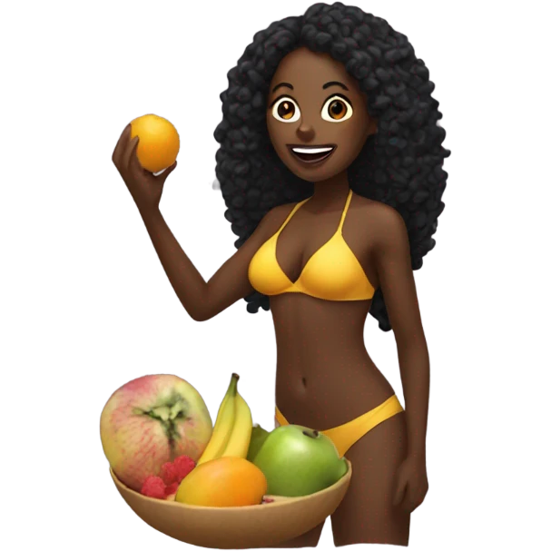 1 Black woman in a bikini eating fruit. emoji