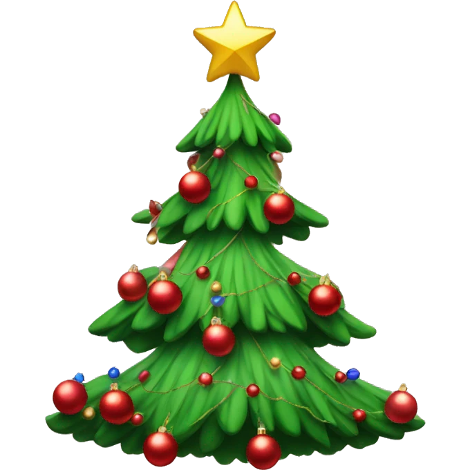 Christmas tree with red baubles and bow at the top emoji
