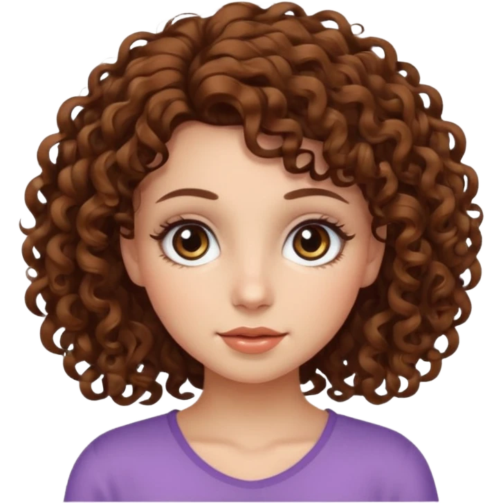 Girl with curly brown hair and eyelashes emoji
