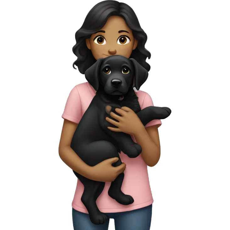 girl with dark hair holding black lab puppy emoji
