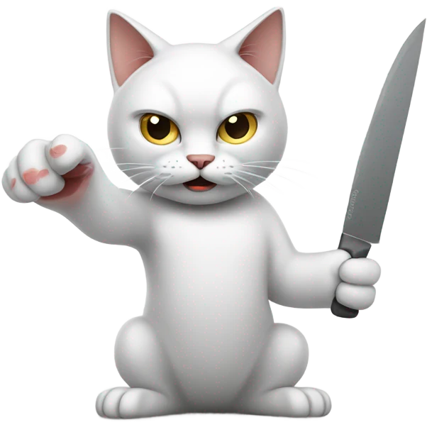 Angry white cat holding knife emoji