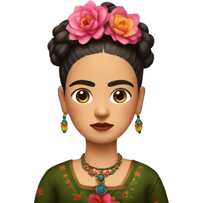 full body frida kahlo unibrow kid with paintbrush emoji