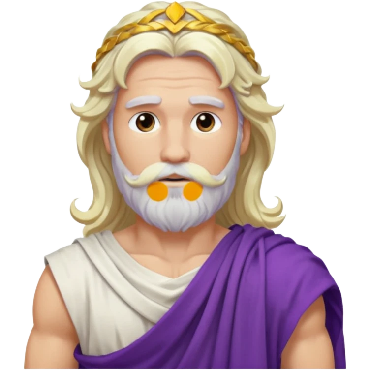 Jupiter from The Olympians with long platinum blonde wavy hair and beard, purple toga emoji