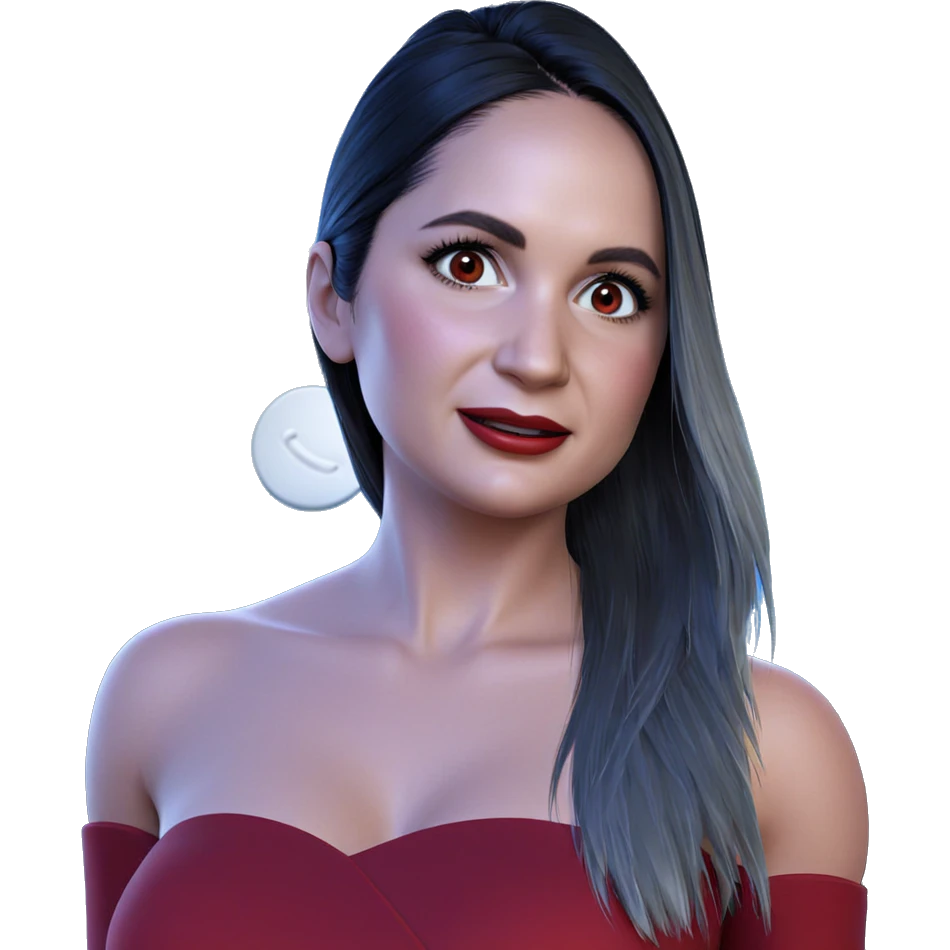 black haired girl in red emoji