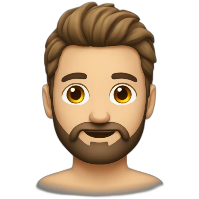 Cara de un chico delgado pelo moreno con barba corta canosa emoji