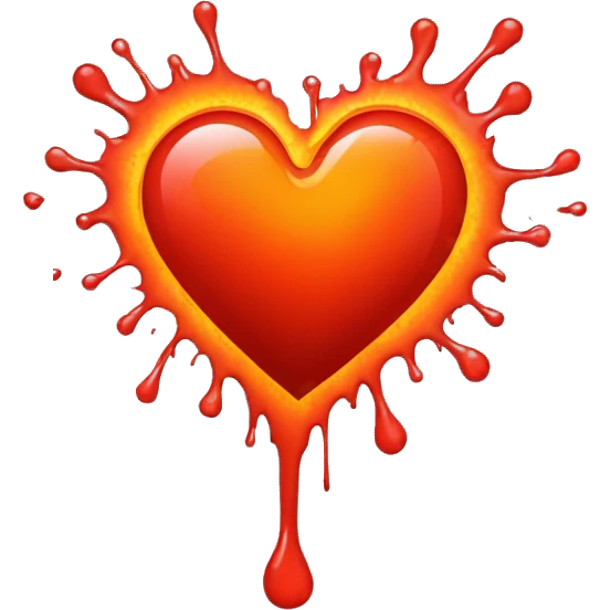 bleeding red heart glowing red-orange with splatter emoji
