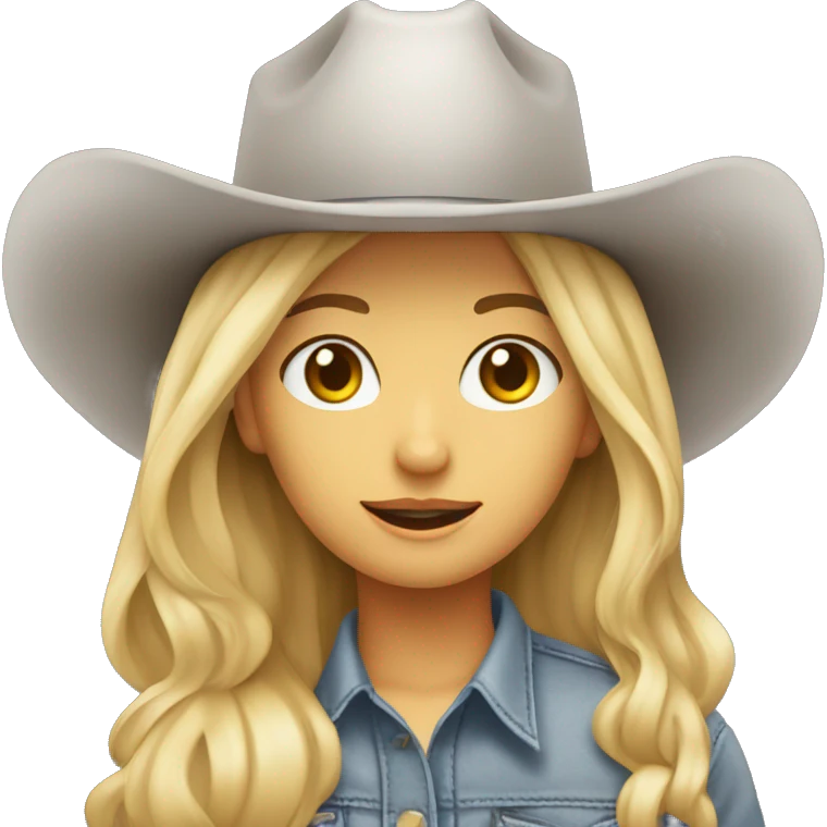 Blonde haired hazel eyed girl with a gray cowboy hat on  emoji