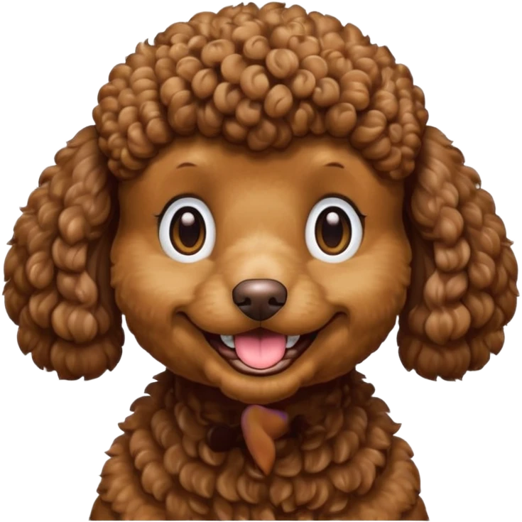 Head of a brown poodle, curly fur, smiling with closed mouth, no tongue showing
 emoji