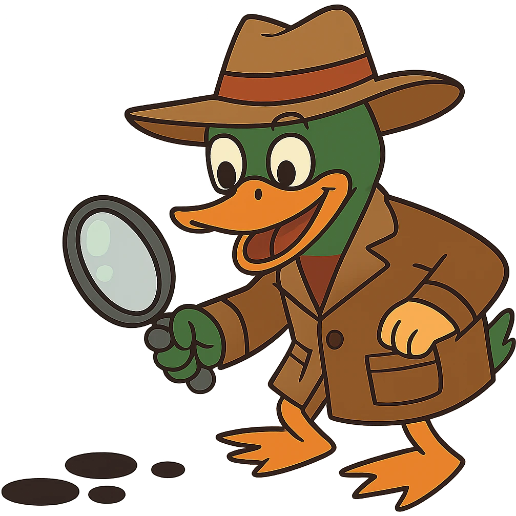 Transform the duck detective into a mallard with a distinctive green head and brown chest, maintaining the cartoon detective style, with no background. emoji