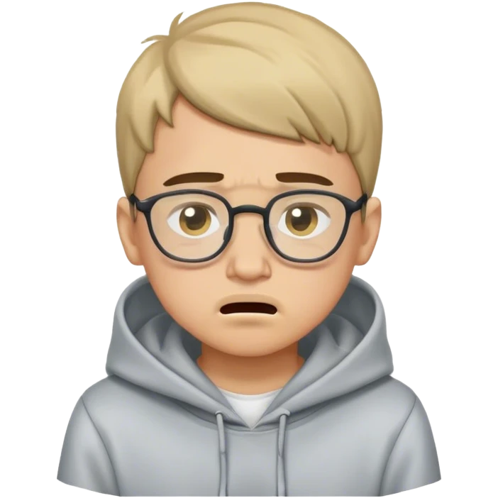 boy with glasses in hoodie and a two block haircut crying with a small mustache emoji