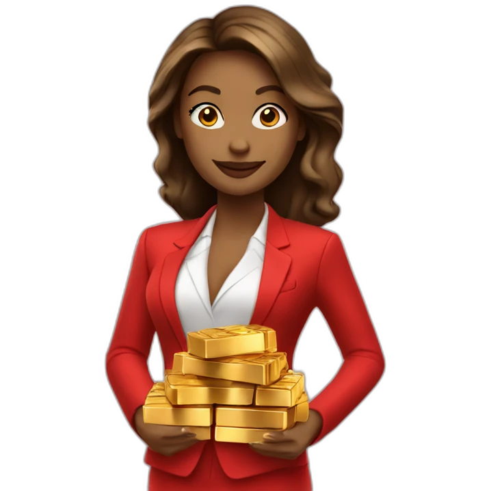 Posh-woman-with-red-suit-offering-goldbar emoji