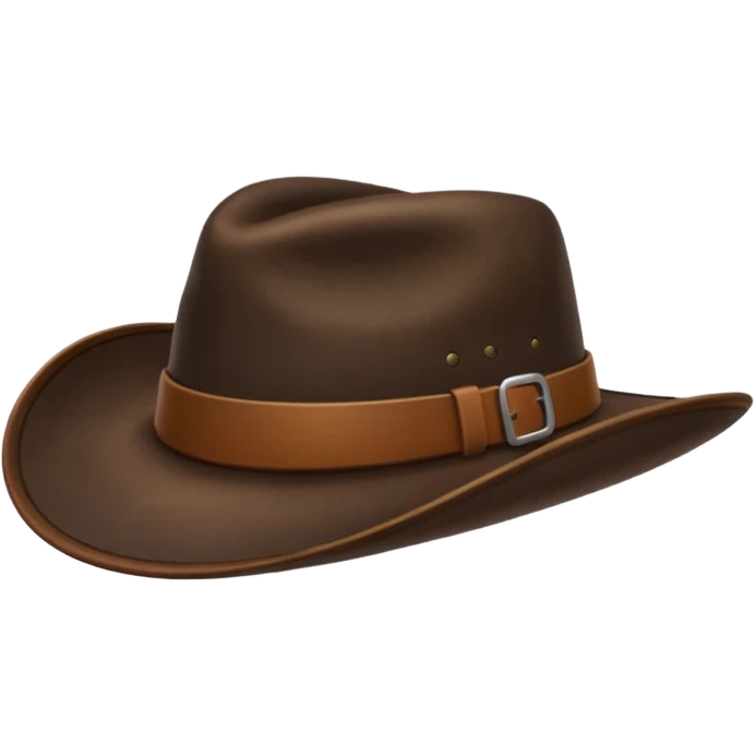 The hat is made of dark brown worn leather, wide-brimmed and slightly curved downward to protect from tropical sun and rain. emoji