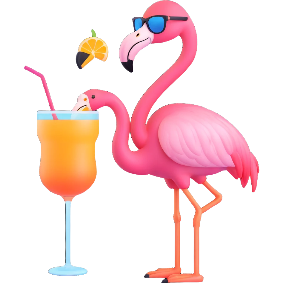 flamingo with sunglasses holding a drink emoji