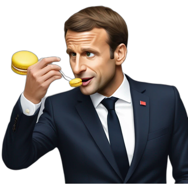 Emmanuel Macron qui mange un macaron emoji