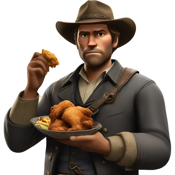 RDR2  Arthur Morgan holding a fried chicken leg emoji