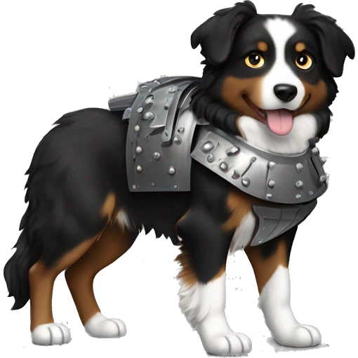 Small black australian shepherd dog with armor emoji
