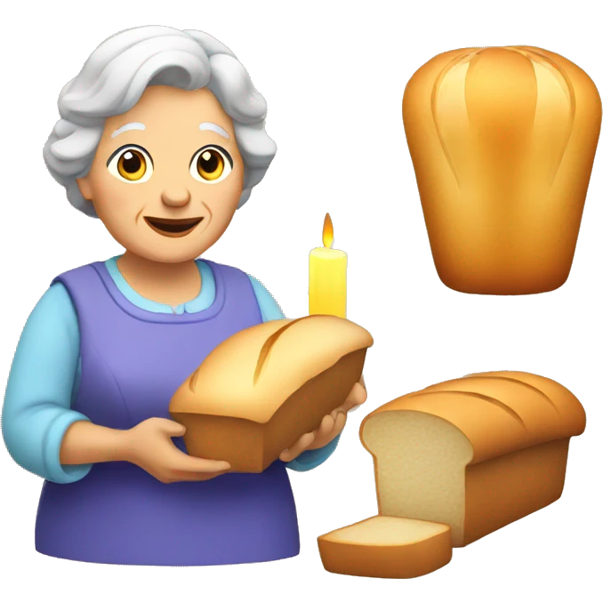 Granny with candle, bread and wheat emoji