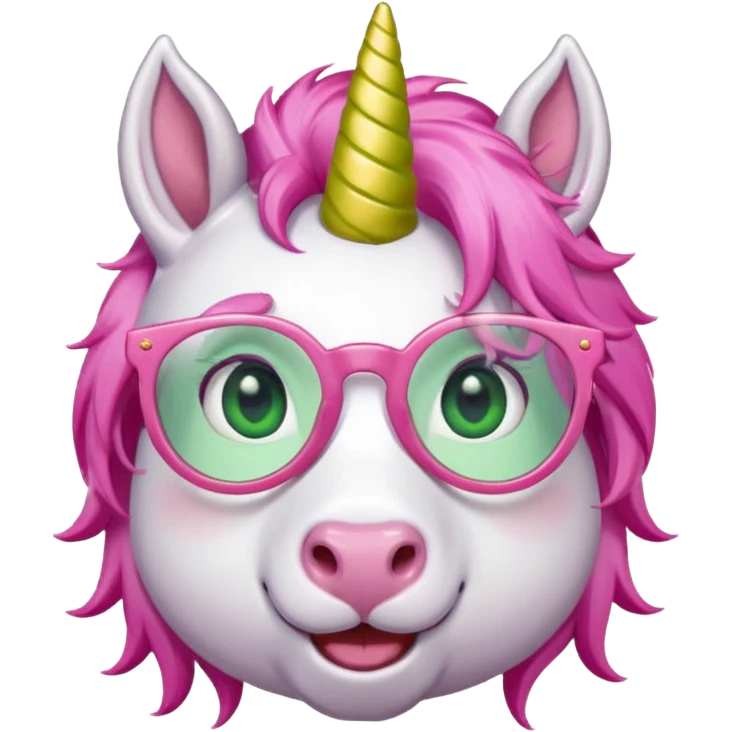 unicorn with green glasses and pink hair emoji