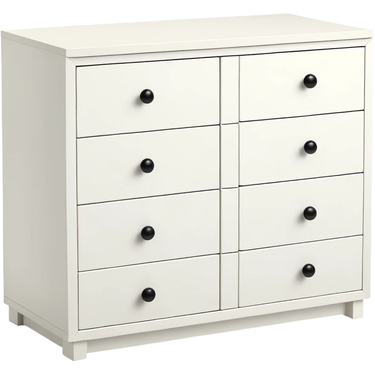 A sleek white 6-drawer chest with black knobs — like six quiet doors holding hidden treasures, balancing crisp light and grounding dark, ready to guard your essentials with minimalist charm. ikea inspire emoji
