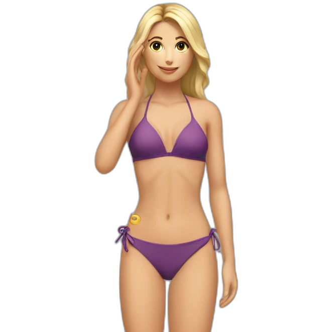 fit Caucasian woman bikini (hands-in-hair pose) (full body) emoji