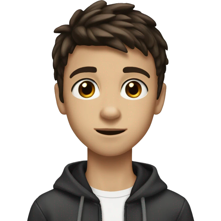 A 12 year old boy who is tall and skinny with dark brown hair and dark brown eyes with average eyelashes and is about 5 foot 7 feet tall and hair like Justin beiber emoji