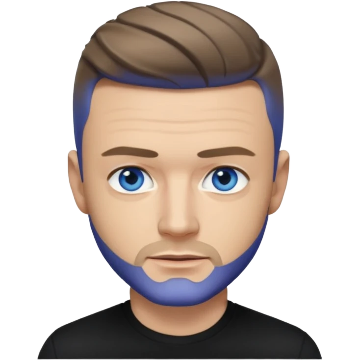 Justin Timberlake blue eyes, dark blonde hair, black shirt emoji