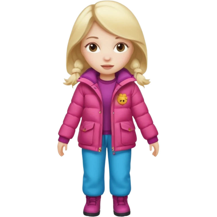 Девушка блондинка содетая в куртку и штаны зимой emoji